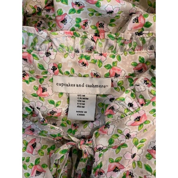 Cupcakes and Cashmere Pink Floral Print Ruffle Tie-Neck Long Sleeve Top, Size M - Picture 6 of 6